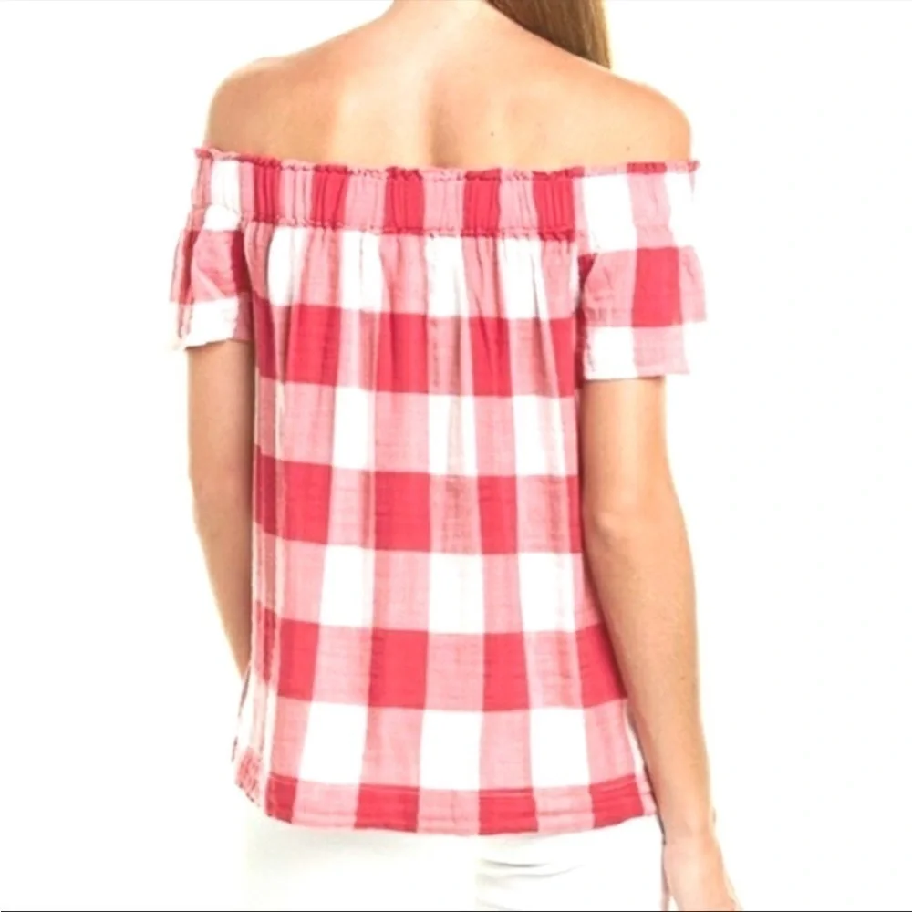 Anthropologie Cloth & Stone Maecy Off The Shoulder Gingham Textured Top Small
